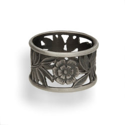 Srebrny pierścionek - obrączka - Kwiaty